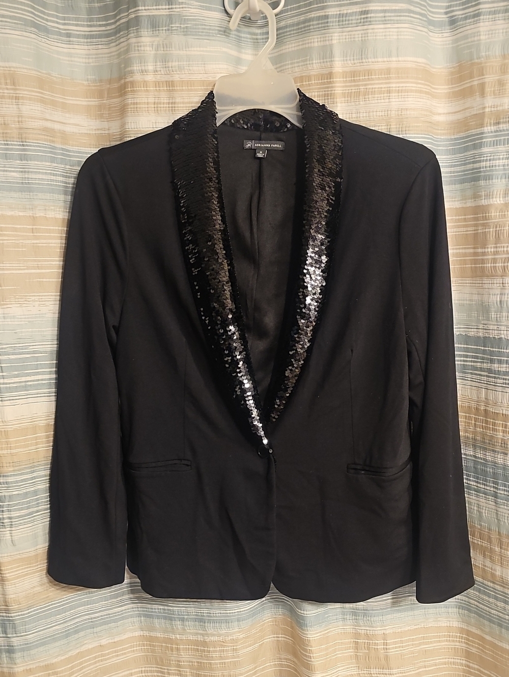 Adrianna Papell Black Sequin Shawl Collar Blazer